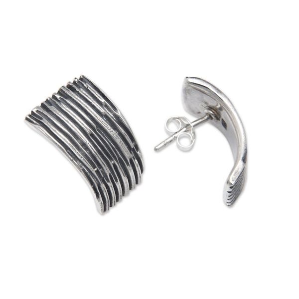 Alternate image for Modern Sterling Silver Button Earrings with Oxidized Finish Magical Dream