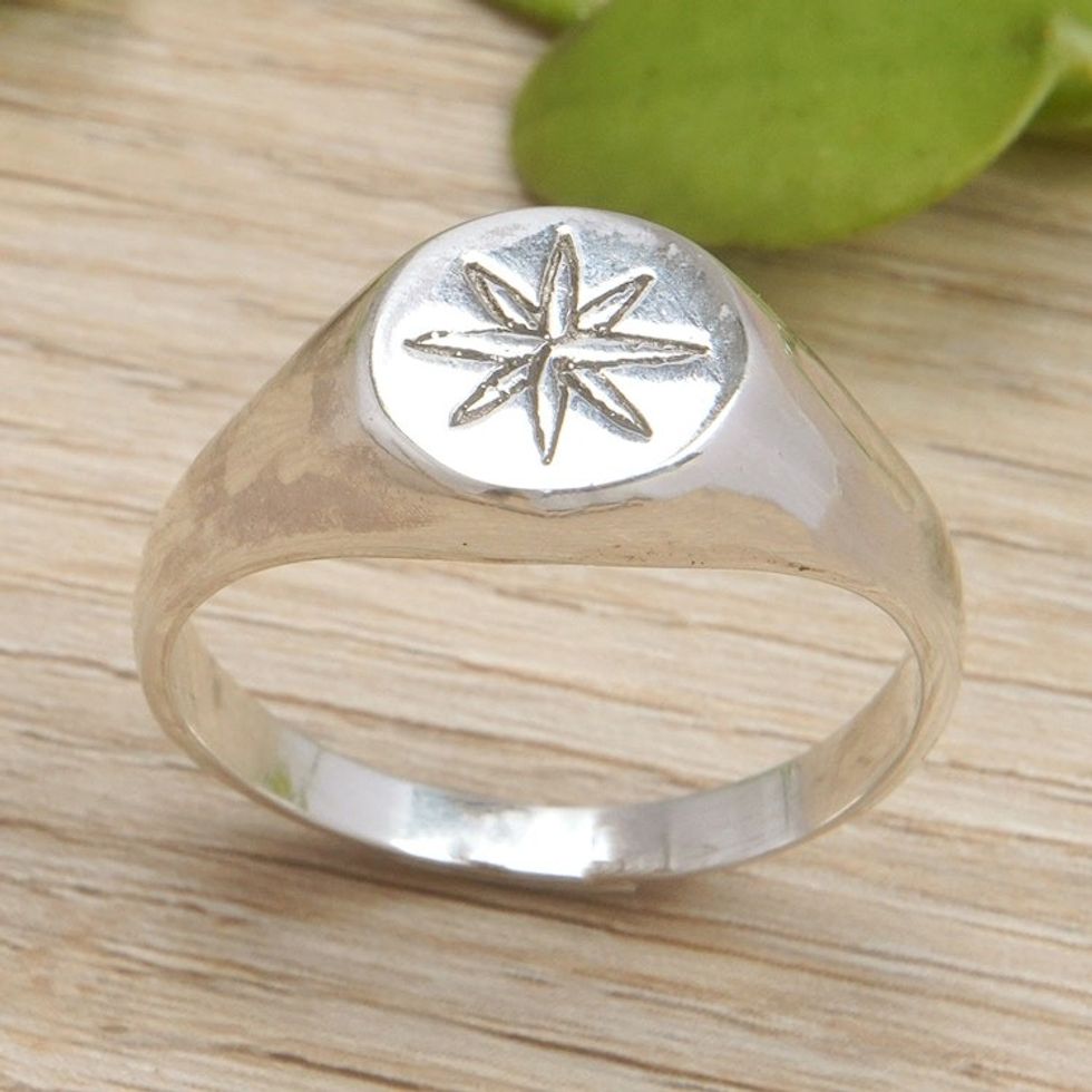 Polished Sterling Silver Signet Ring with Star Symbol 'Icon of Stars'