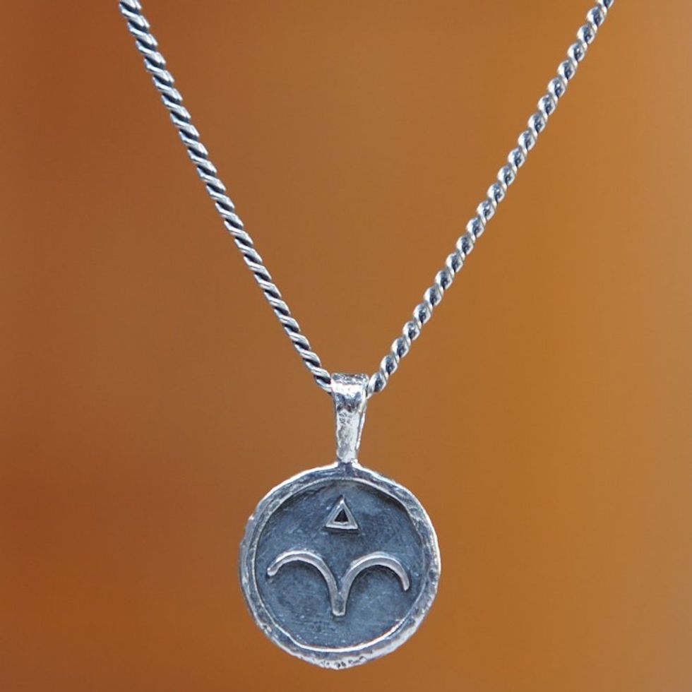 Sterling Silver Necklace with Aries Zodiac Sign Pendant 'Aries Charm'