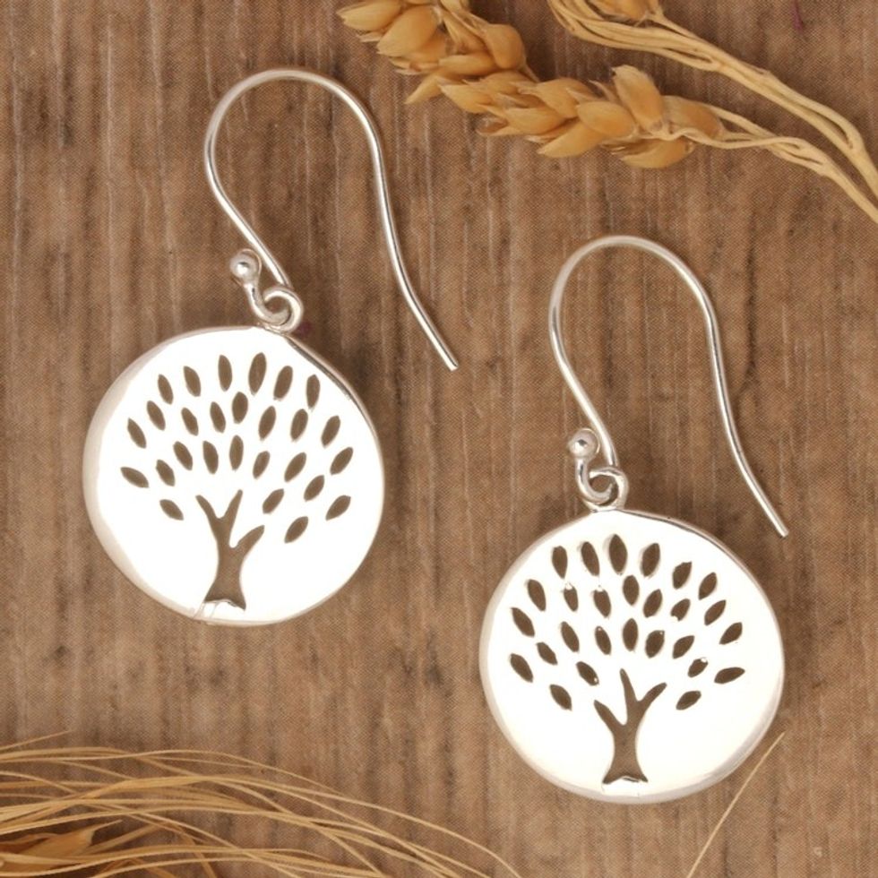 Sterling Silver Dangle Earrings with Tree of Life Motif 'Majestic Tree of Life'