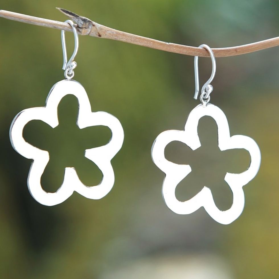 Flower-Shaped Sterling Silver Dangle Earrings from Bali 'Sweet Silhouette'