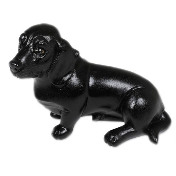 Alternate image for Hand-Painted Wood Figurine of Stretching Black Dachshund Happy Black Dachshund