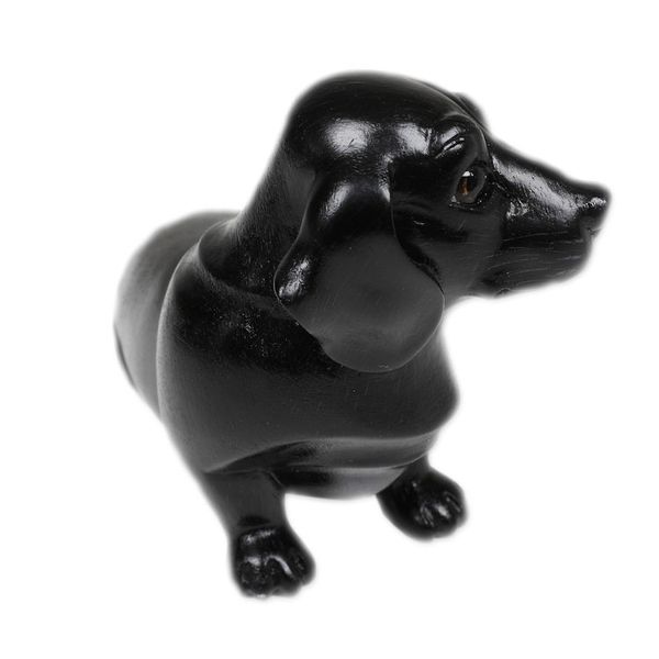 Alternate image for Hand-Painted Wood Figurine of Stretching Black Dachshund Happy Black Dachshund