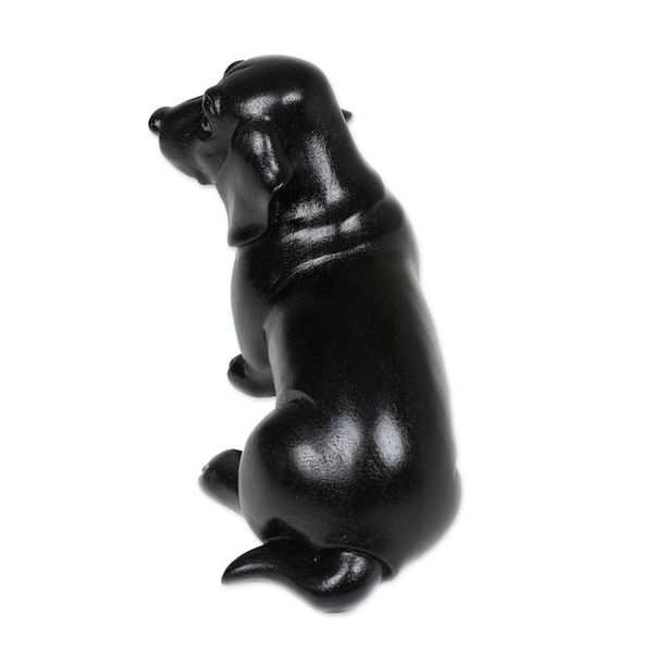 Alternate image for Hand-Painted Wood Figurine of Stretching Black Dachshund Happy Black Dachshund