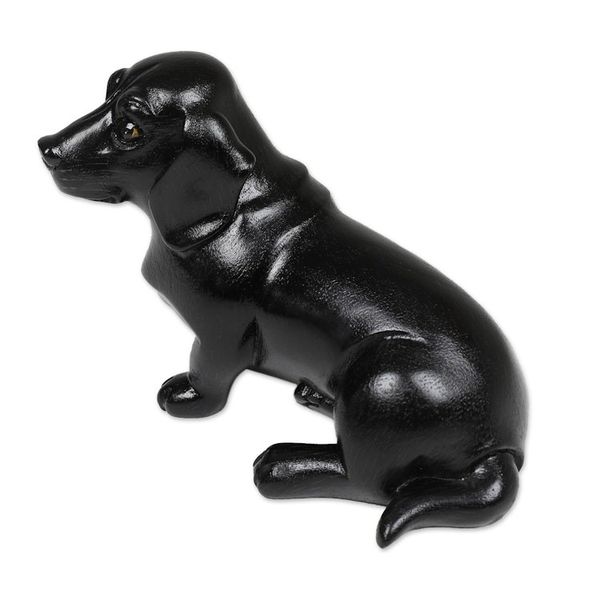 Alternate image for Hand-Painted Wood Figurine of Stretching Black Dachshund Happy Black Dachshund