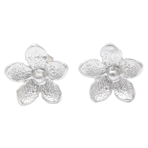 Alternate image for Polished Sandblasted Sterling Silver Floral Stud Earrings Jasmine Flair