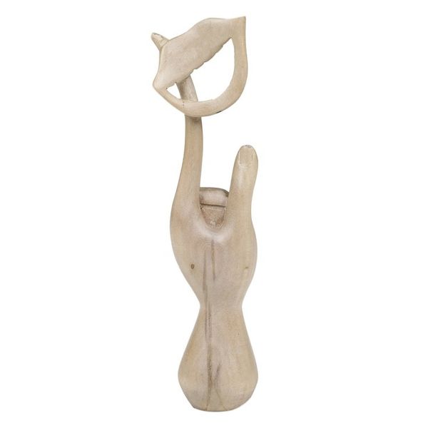 Alternate image for Hand-Carved Wood Sculpture of Hand Holding a Laughing Mouth Laughing