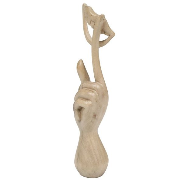 Alternate image for Hand-Carved Wood Sculpture of Hand Holding a Laughing Mouth Laughing