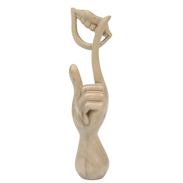 Alternate image for Hand-Carved Wood Sculpture of Hand Holding a Laughing Mouth Laughing