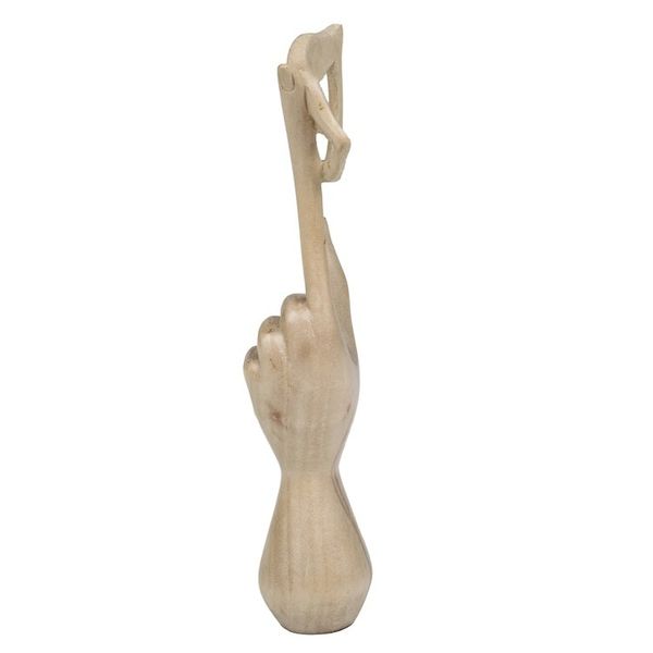 Alternate image for Hand-Carved Wood Sculpture of Hand Holding a Laughing Mouth Laughing