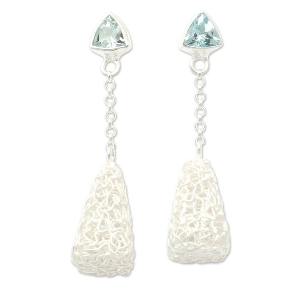Alternate image for Modern Sterling Silver Dangle Earrings with Blue Topaz Gems Nest of Loyalty