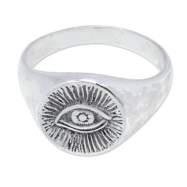 Alternate image for Polished Sterling Silver Signet Ring with Mystic Eye Symbol Icon of Mysticism