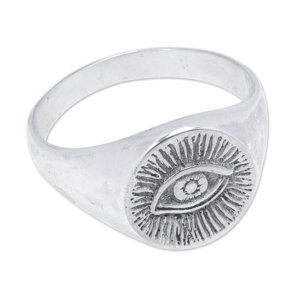 Alternate image for Polished Sterling Silver Signet Ring with Mystic Eye Symbol Icon of Mysticism