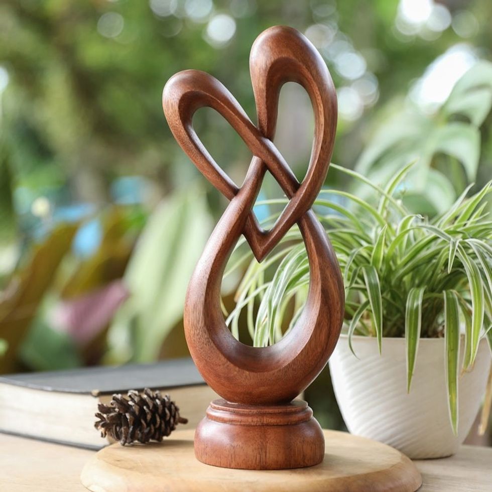 Heart-Shaped Suar Wood Sculpture in a Natural Brown Hue 'Evergreen Love'