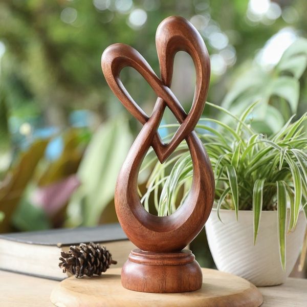 Alternate image for Heart-Shaped Suar Wood Sculpture in a Natural Brown Hue Evergreen Love