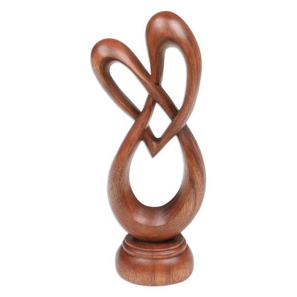 Alternate image for Heart-Shaped Suar Wood Sculpture in a Natural Brown Hue Evergreen Love