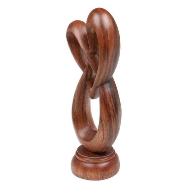 Alternate image for Heart-Shaped Suar Wood Sculpture in a Natural Brown Hue Evergreen Love