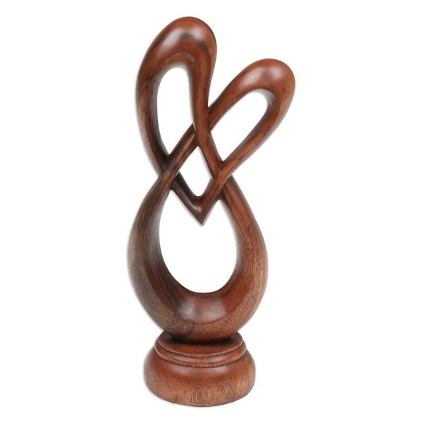 Alternate image for Heart-Shaped Suar Wood Sculpture in a Natural Brown Hue Evergreen Love