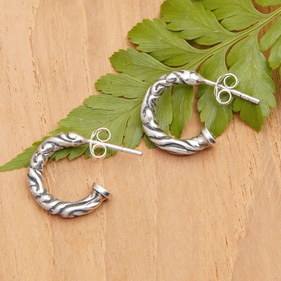 Polished Sterling Silver Half-Hoop Earrings from Bali 'This World'