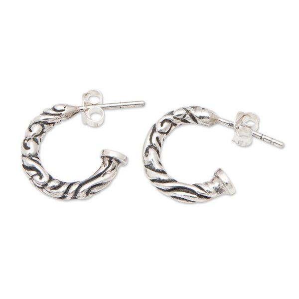Alternate image for Polished Sterling Silver Half-Hoop Earrings from Bali This World