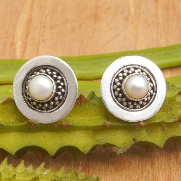 Alternate image for Sterling Silver Stud Earrings with Silver-White Pearls Beauty Orbit