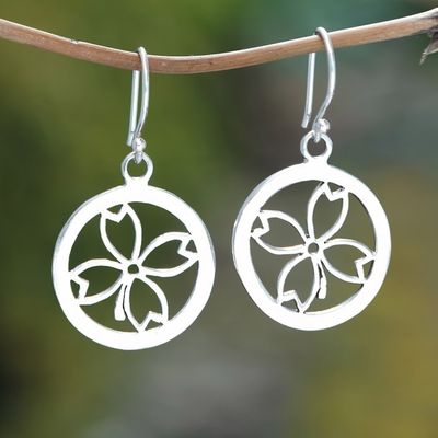 Alternate image for Clover-Themed Round Sterling Silver Dangle Earrings Luck Emblem