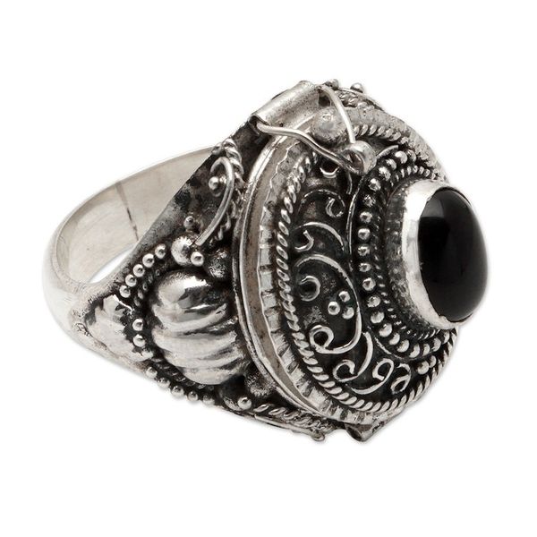 Alternate image for Sterling Silver Locket Ring with Black Onyx Stone from Bali Midnight Chic