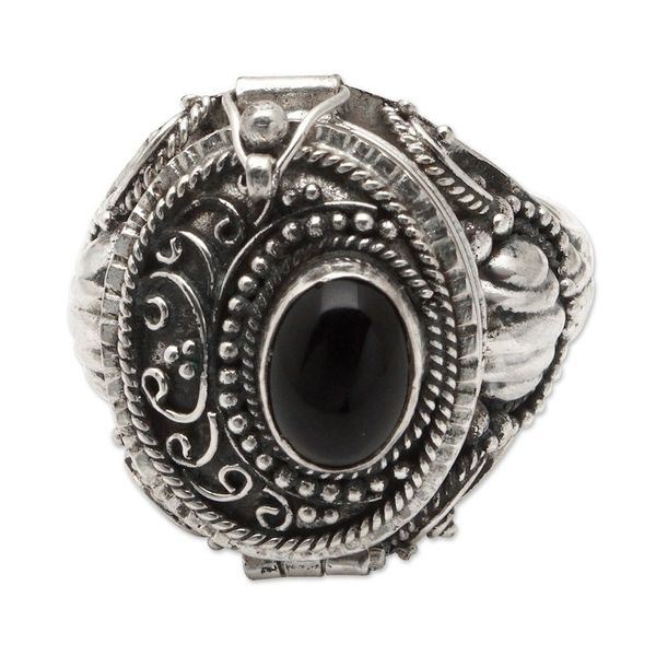Alternate image for Sterling Silver Locket Ring with Black Onyx Stone from Bali Midnight Chic