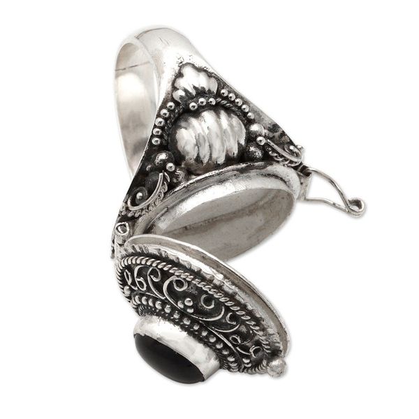 Alternate image for Sterling Silver Locket Ring with Black Onyx Stone from Bali Midnight Chic