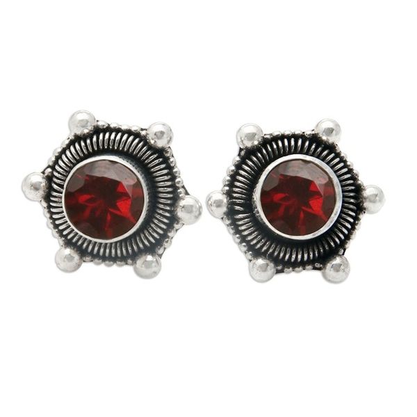 Alternate image for Polished Garnet Stud Earrings Crafted from Sterling Silver Red Universe