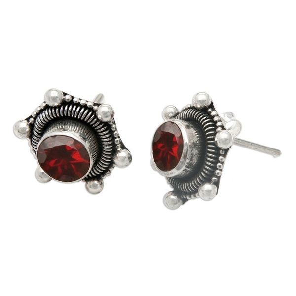 Alternate image for Polished Garnet Stud Earrings Crafted from Sterling Silver Red Universe