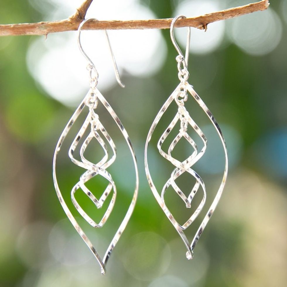Abstract High-Polished Sterling Silver Dangle Earrings 'Infinity Petal'