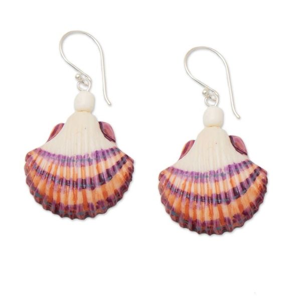Alternate image for Seashell-Shaped Dangle Earrings Painted by Hand from Bali Marine Feelings