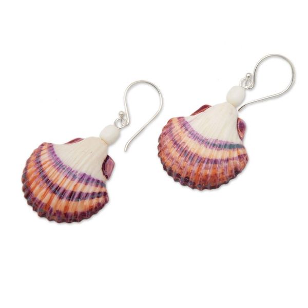 Alternate image for Seashell-Shaped Dangle Earrings Painted by Hand from Bali Marine Feelings
