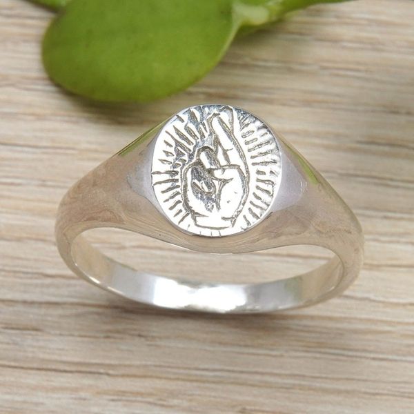 Alternate image for Polished Sterling Silver Signet Ring with Peace Symbol Icon of Peace