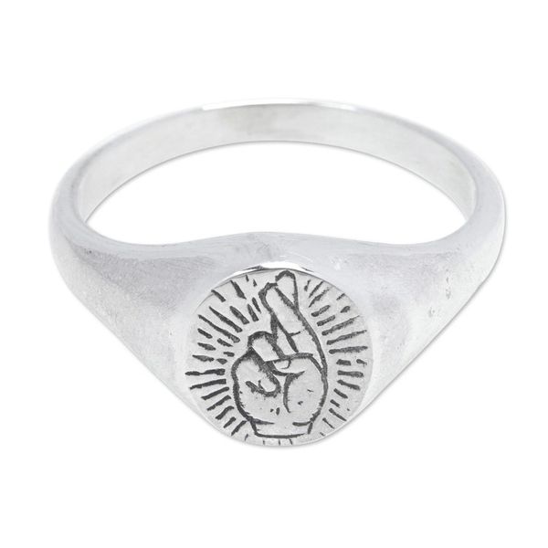 Alternate image for Polished Sterling Silver Signet Ring with Peace Symbol Icon of Peace