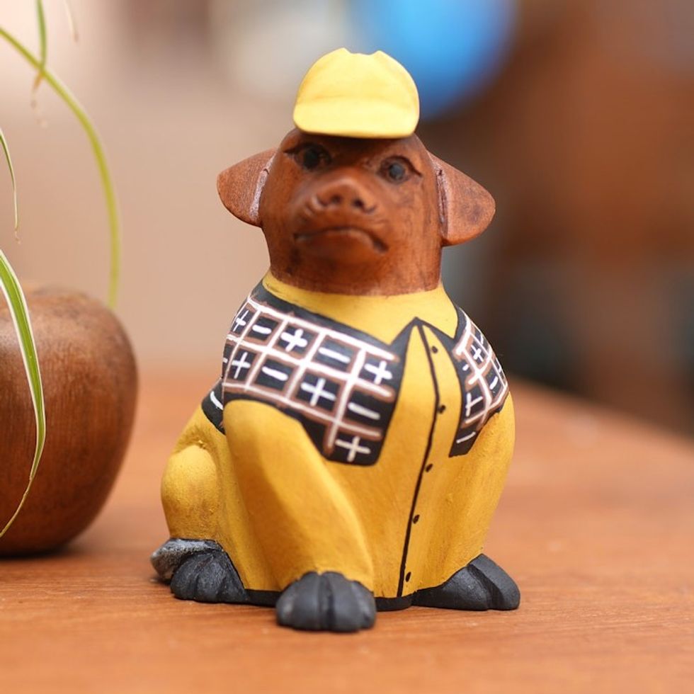 Hand-Painted Detective Dachshund Suar Wood Figurine 'Detective Dachshund'