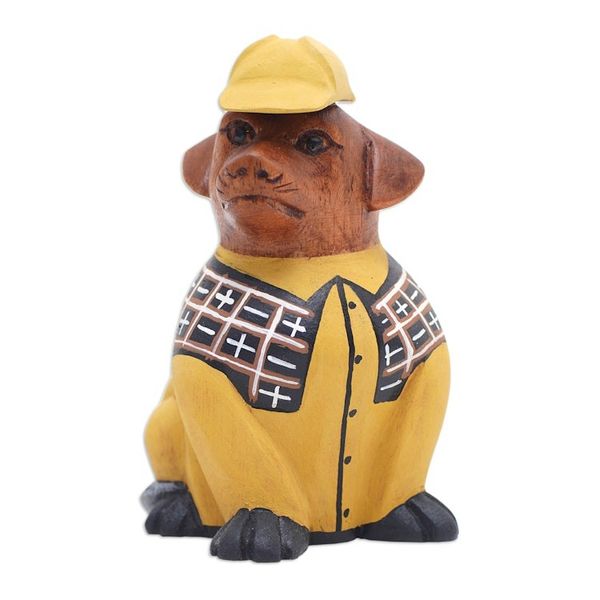 Alternate image for Hand-Painted Detective Dachshund Suar Wood Figurine Detective Dachshund