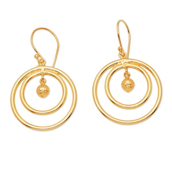 Alternate image for Round 18k Gold-Plated Brass Dangle Earrings from Bali Swinging Sphere