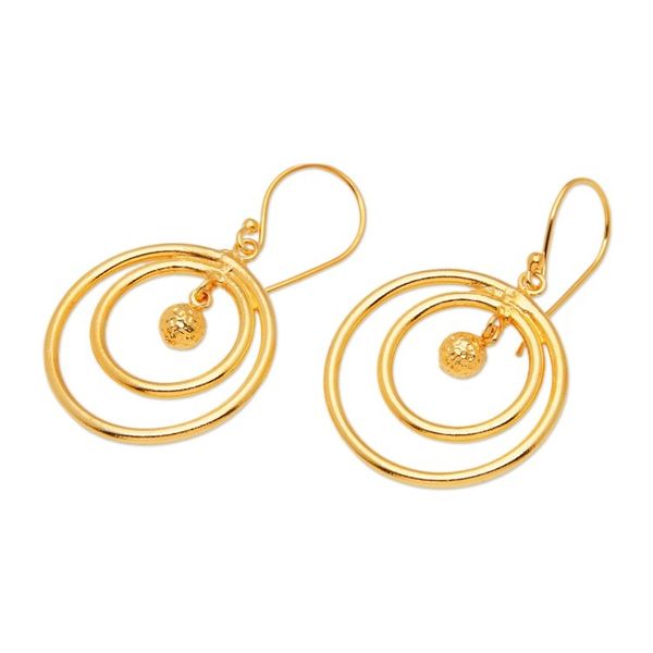 Alternate image for Round 18k Gold-Plated Brass Dangle Earrings from Bali Swinging Sphere