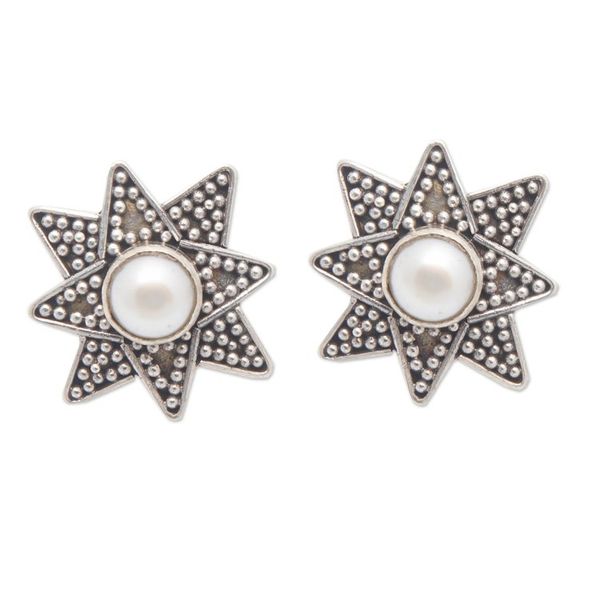 Alternate image for Sterling Silver Star Button Earrings with Cultured Pearls Chic Star