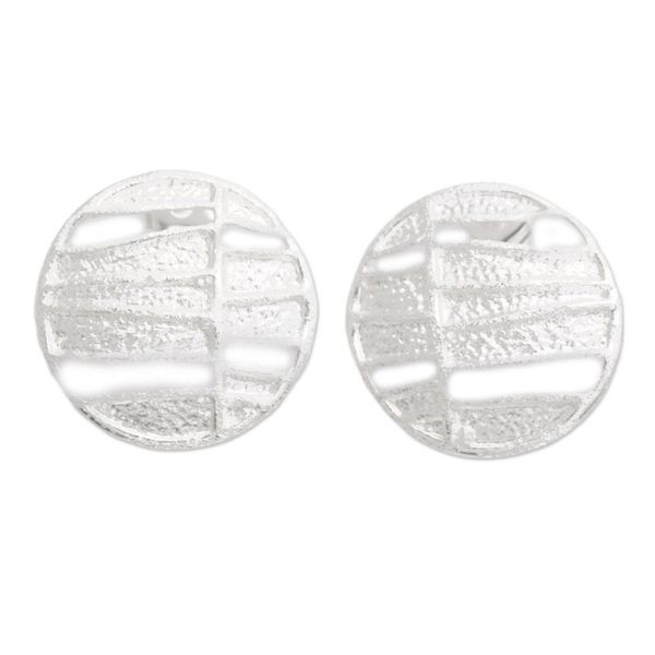 Alternate image for Modern Textured Circular Sterling Silver Button Earrings Magical Circles
