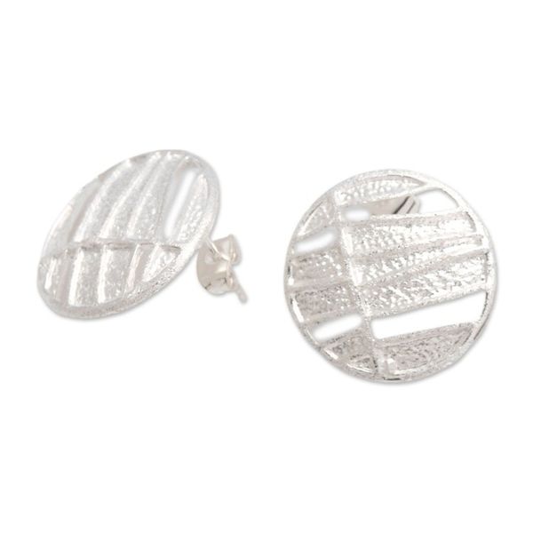 Alternate image for Modern Textured Circular Sterling Silver Button Earrings Magical Circles