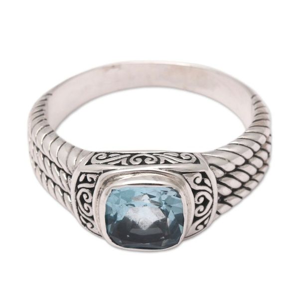 Alternate image for Traditional Balinese One-Carat Blue Topaz Cocktail Ring Ocean Glimmer