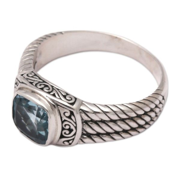 Alternate image for Traditional Balinese One-Carat Blue Topaz Cocktail Ring Ocean Glimmer