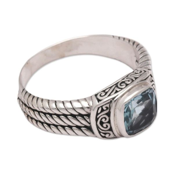 Alternate image for Traditional Balinese One-Carat Blue Topaz Cocktail Ring Ocean Glimmer