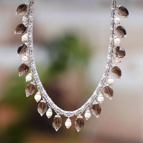 Alternate image for Traditional Smoky Quartz and Cultured Pearl Beaded Necklace Eclipses