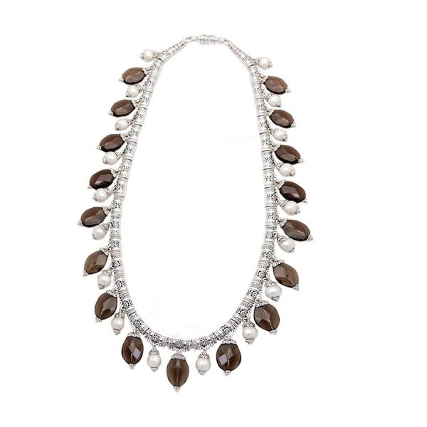 Alternate image for Traditional Smoky Quartz and Cultured Pearl Beaded Necklace Eclipses