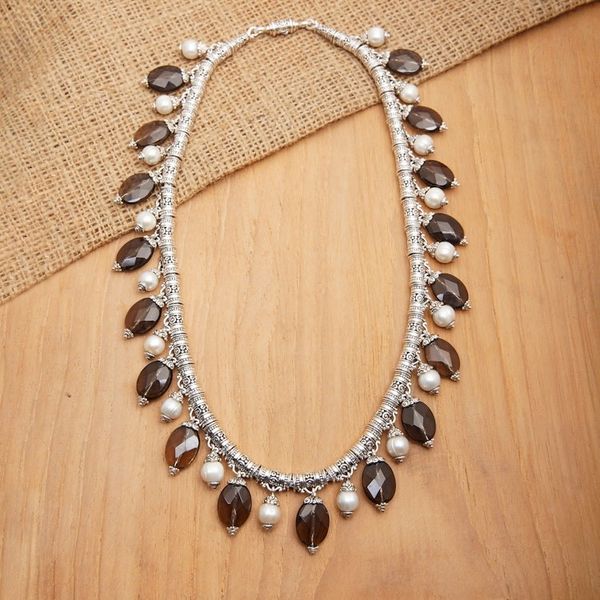Alternate image for Traditional Smoky Quartz and Cultured Pearl Beaded Necklace Eclipses
