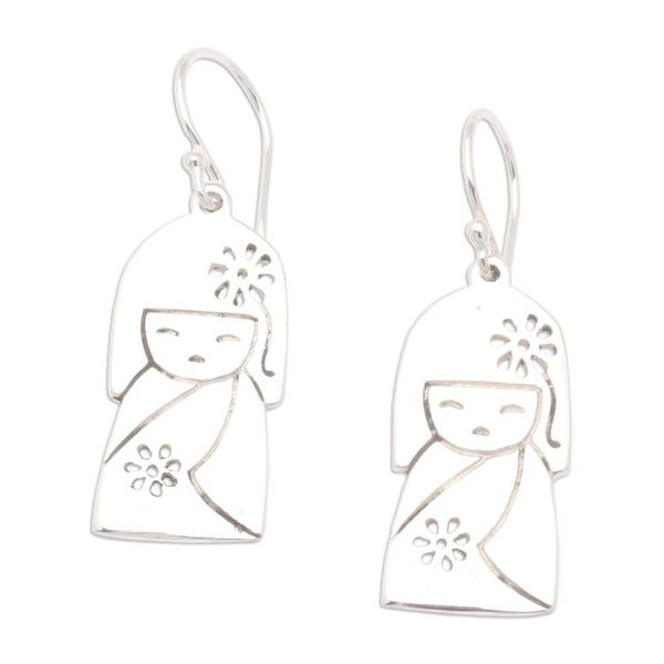 Alternate image for Jizo Girl-Themed Sterling Silver Dangle Earrings from Bali Jizo Spirit